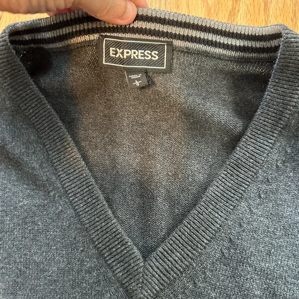 Express Men's V-Neck Sweater Size Large Charcoal Gray 100%‎ Cotton Lion Logo L